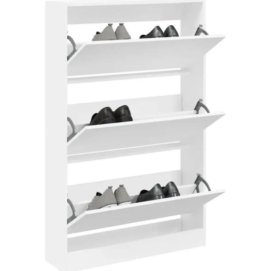 vidaXL - Schoenenkast 9 paar met 3 kleppen - Wit - Bewerkt hout - 80x21x125.5 cm