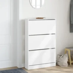 vidaXL - Schoenenkast 9 paar met 3 kleppen - Wit - Bewerkt hout - 80x21x125.5 cm