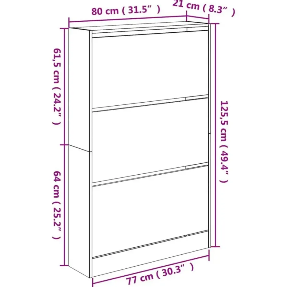 vidaXL - Schoenenkast 9 paar met 3 kleppen - Wit - Bewerkt hout - 80x21x125.5 cm