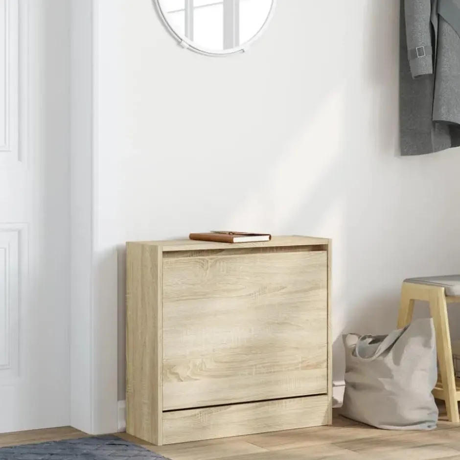 vidaXL - Schoenenkast 2 paar met 1 klep - Sonoma eiken - Hout - 60x21x57 cm