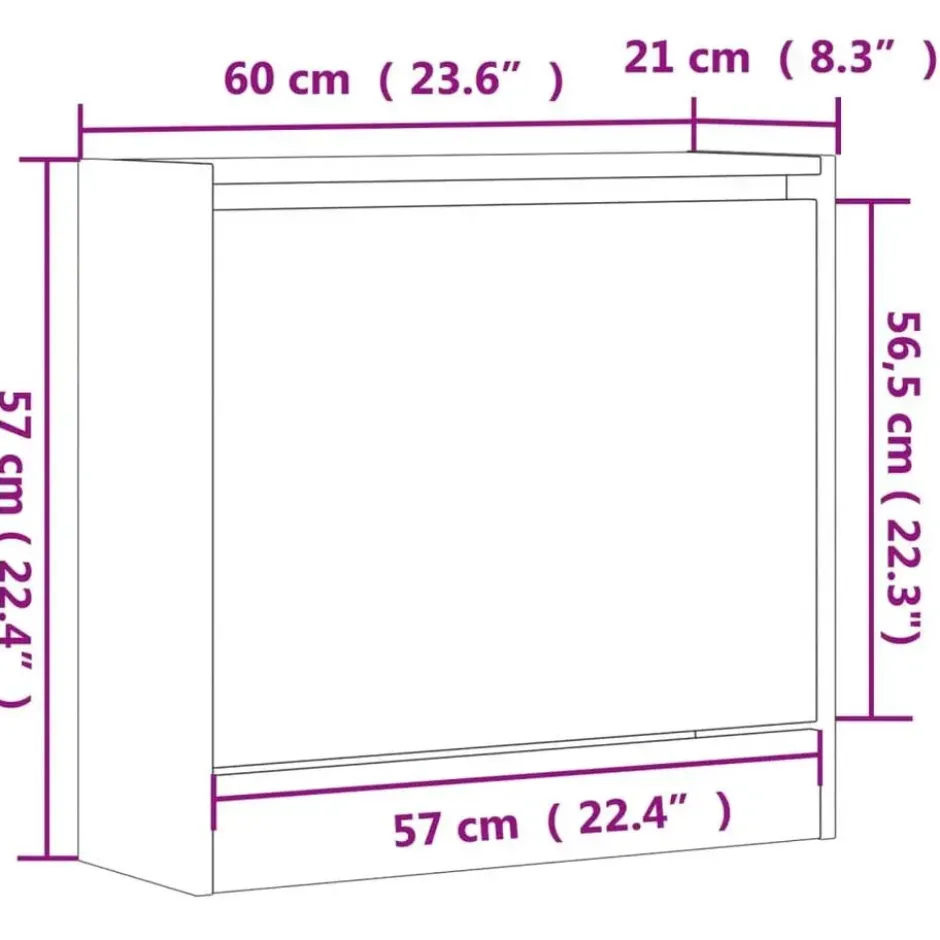 vidaXL - Schoenenkast 2 paar met 1 klep - Sonoma eiken - Hout - 60x21x57 cm