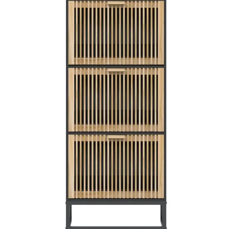vidaXL - Schoenenkast 6 paar met 3 lameldeur - Zwart - Hout - 52x25x120 cm