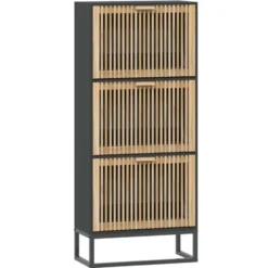 vidaXL - Schoenenkast 6 paar met 3 lameldeur - Zwart - Hout - 52x25x120 cm