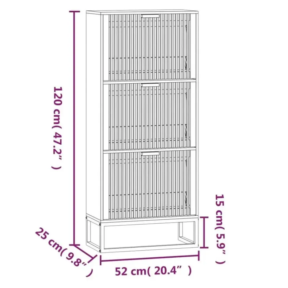 vidaXL - Schoenenkast 6 paar met 3 lameldeur - Zwart - Hout - 52x25x120 cm