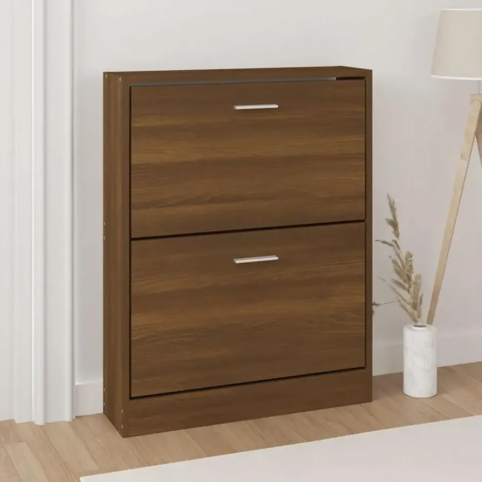 vidaXL - Schoenenkast 4 paar met 2 kleppen - Bruin eiken - Hout - 59x17x81 cm