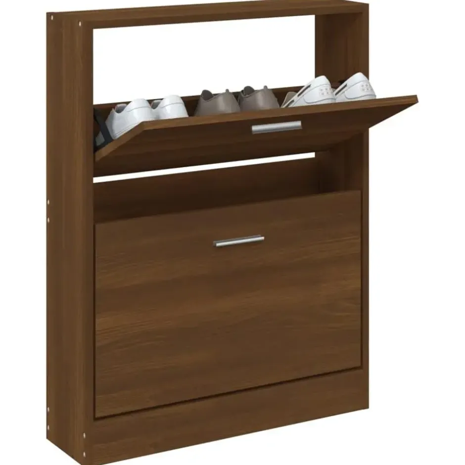 vidaXL - Schoenenkast 4 paar met 2 kleppen - Bruin eiken - Hout - 59x17x81 cm