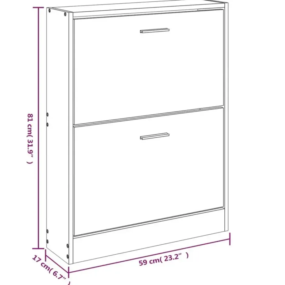 vidaXL - Schoenenkast 4 paar met 2 kleppen - Bruin eiken - Hout - 59x17x81 cm