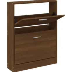 vidaXL - Schoenenkast 4 paar met 2 kleppen - Bruin eiken - Hout - 59x17x81 cm
