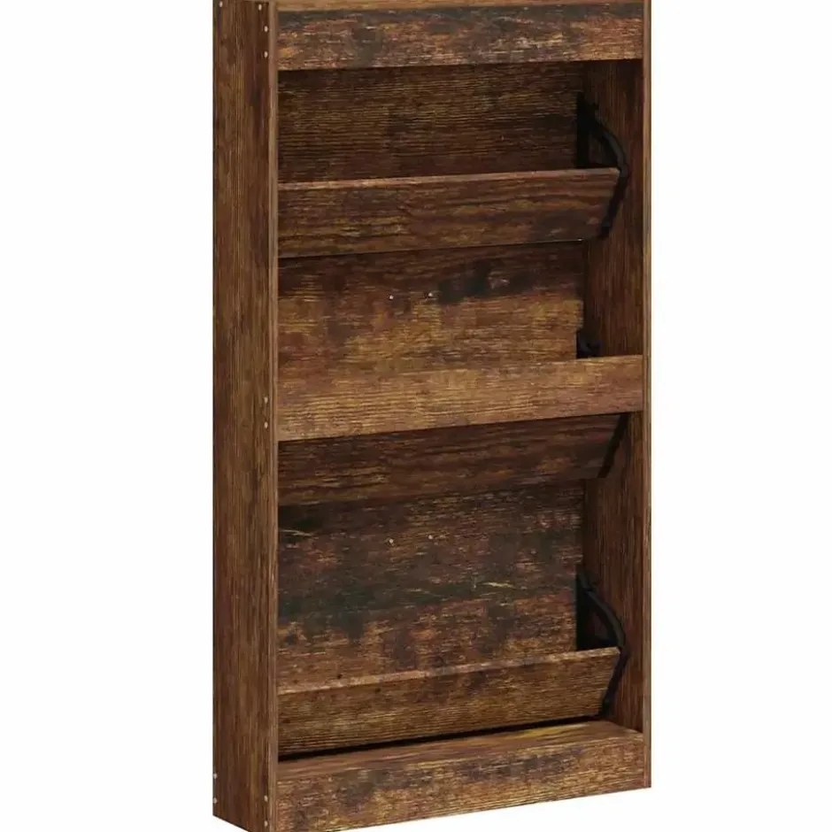 vidaXL - Schoenenkast 6 paar met 3 kleppen - Gerookt eiken - Hout - 59x17x108 cm