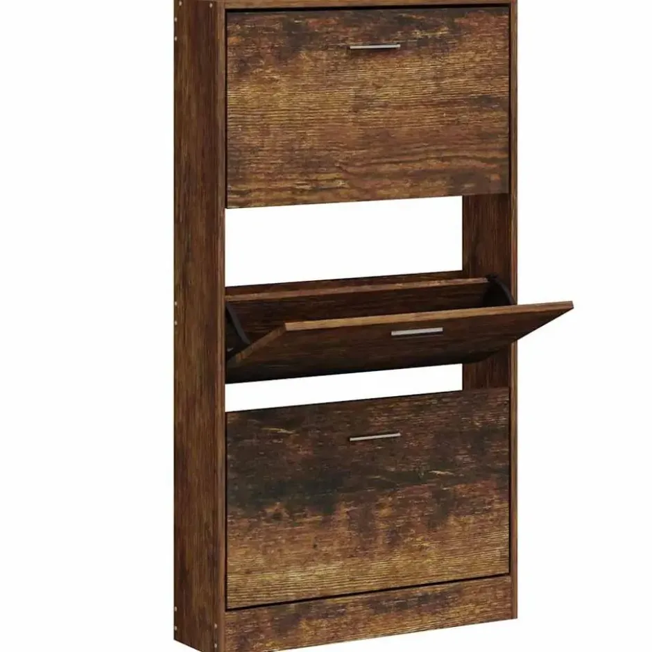 vidaXL - Schoenenkast 6 paar met 3 kleppen - Gerookt eiken - Hout - 59x17x108 cm