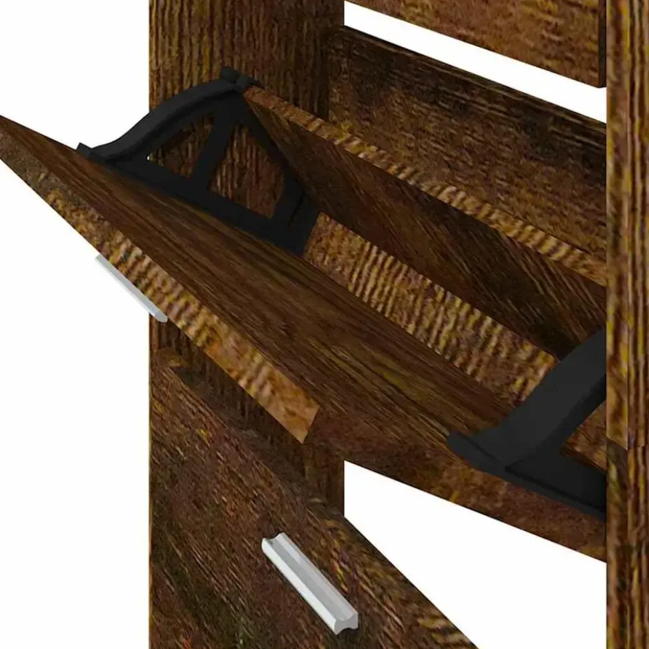 vidaXL - Schoenenkast 6 paar met 3 kleppen - Gerookt eiken - Hout - 59x17x108 cm