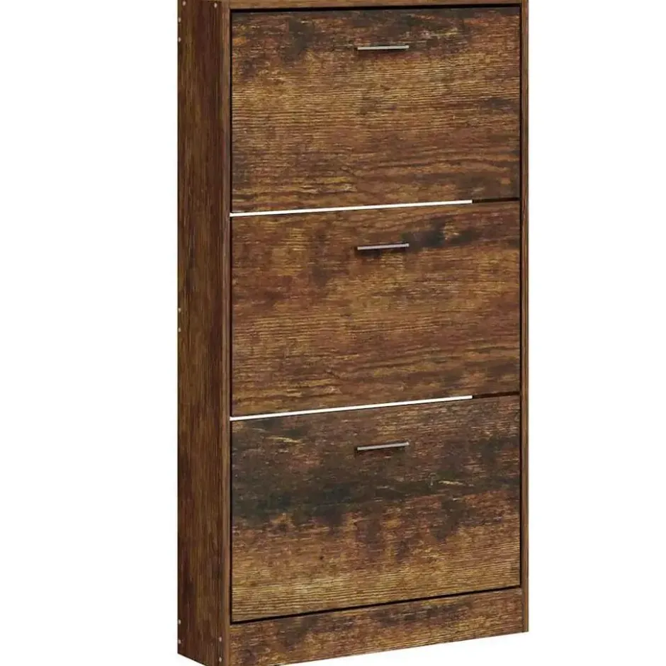 vidaXL - Schoenenkast 6 paar met 3 kleppen - Gerookt eiken - Hout - 59x17x108 cm