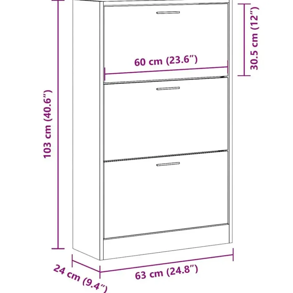 vidaXL - Schoenenkast 6 paar met 3 kleppen - Sonoma eiken - Hout - 63x24x103 cm