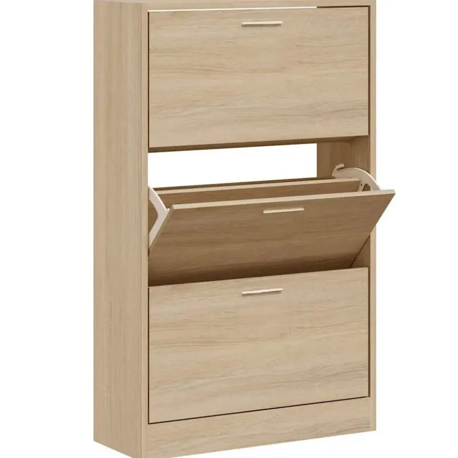 vidaXL - Schoenenkast 6 paar met 3 kleppen - Sonoma eiken - Hout - 63x24x103 cm