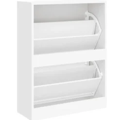 vidaXL - Schoenenkast 4 paar met 2 kleppen - Hoogglans wit - Hout - 63x24x81 cm
