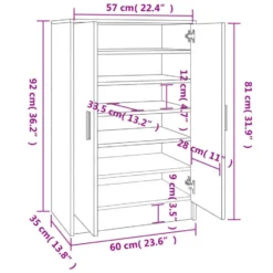 vidaXL - Schoenenkast - Wit - Bewerkt hout - 60 x 35 x 92 cm