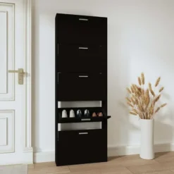 vidaXL - Schoenenrek - Zwart - Bewerkt hout