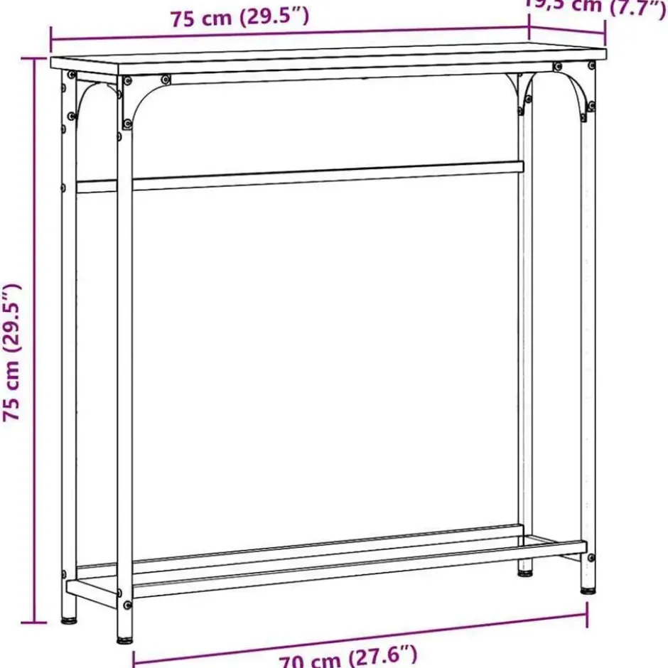vidaXL - Sidetable - Artisanaal eiken - Gelaagd hout en metaal - 75x19.5x75 cm