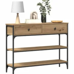 vidaXL - Sidetable met 2 lades 2 schappen - Artisanall eiken - 100x25x75 cm