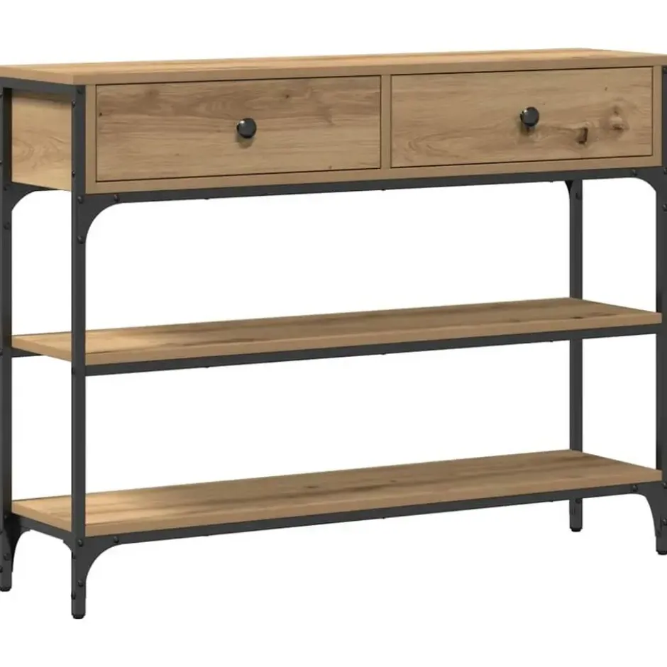 vidaXL - Sidetable met 2 lades 2 schappen - Artisanall eiken - 100x25x75 cm