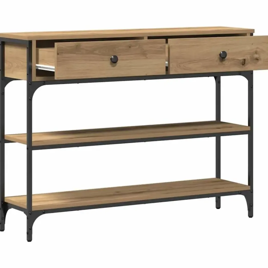 vidaXL - Sidetable met 2 lades 2 schappen - Artisanall eiken - 100x25x75 cm