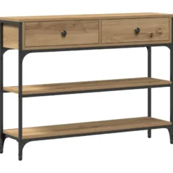 vidaXL - Sidetable met 2 lades 2 schappen - Artisanall eiken - 100x25x75 cm