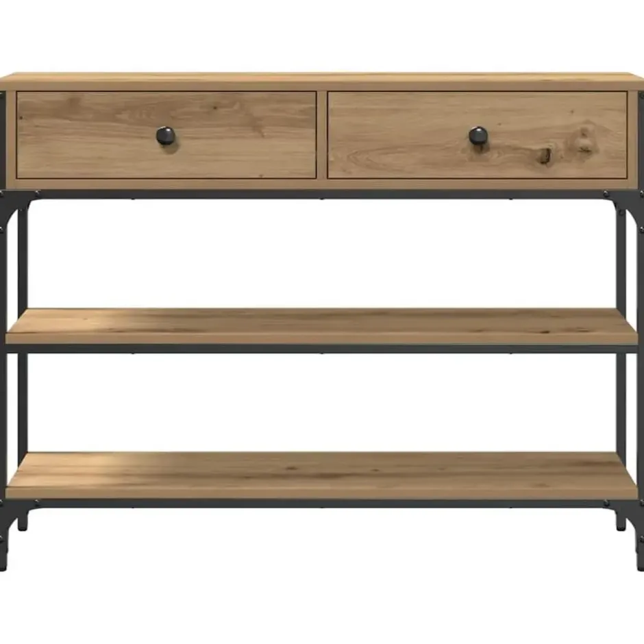vidaXL - Sidetable met 2 lades 2 schappen - Artisanall eiken - 100x25x75 cm