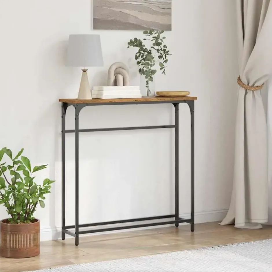 vidaXL - Sidetable - Oud hout - Gelaagd hout en metaal - 75x19.5x75 cm