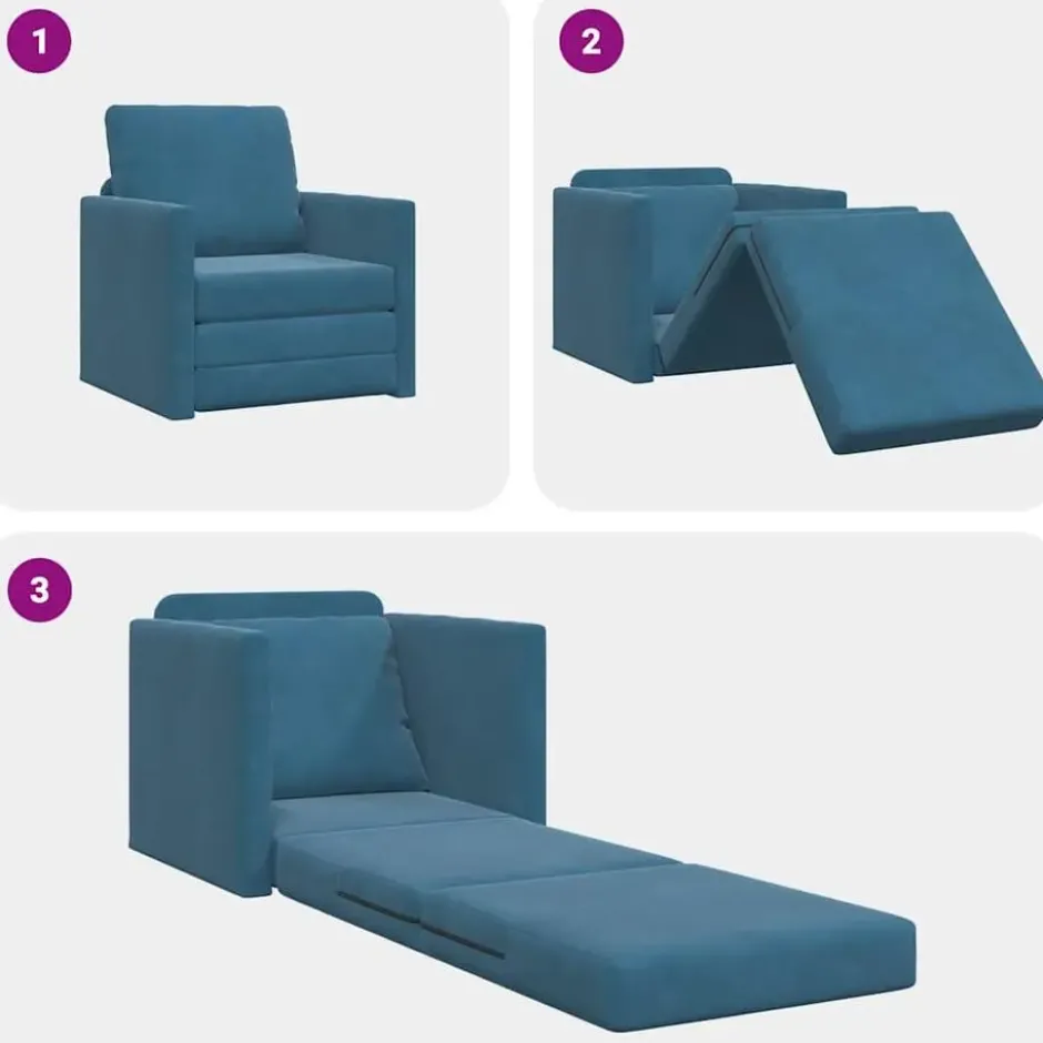 vidaXL Slaapbank inklapbaar met kussen - Blauw fluweel - 74x77x81 cm