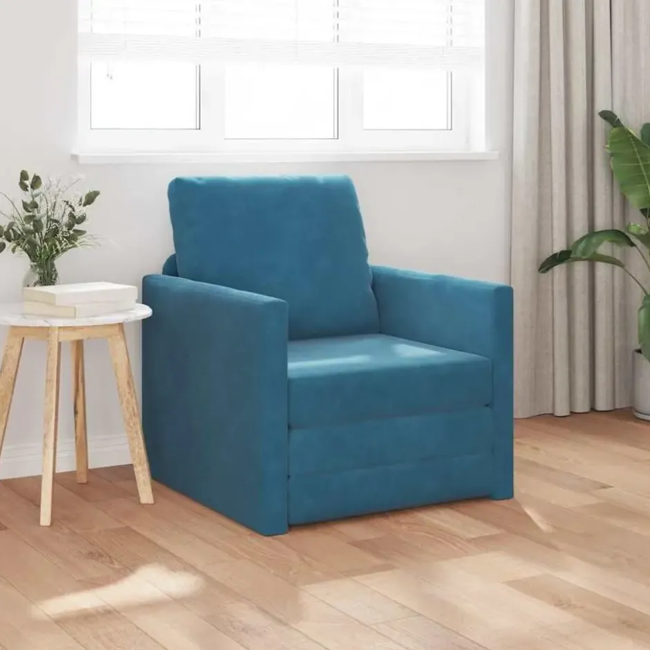 vidaXL Slaapbank inklapbaar met kussen - Blauw fluweel - 74x77x81 cm