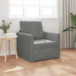 vidaXL Slaapbank inklapbaar met kussen - Donkergrijs fluweel - 74x77x81 cm