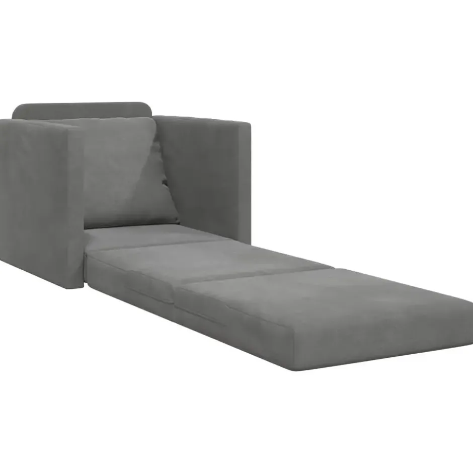 vidaXL Slaapbank inklapbaar met kussen - Donkergrijs fluweel - 74x77x81 cm