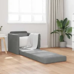 vidaXL Slaapbank inklapbaar met kussen - Donkergrijs fluweel - 74x77x81 cm