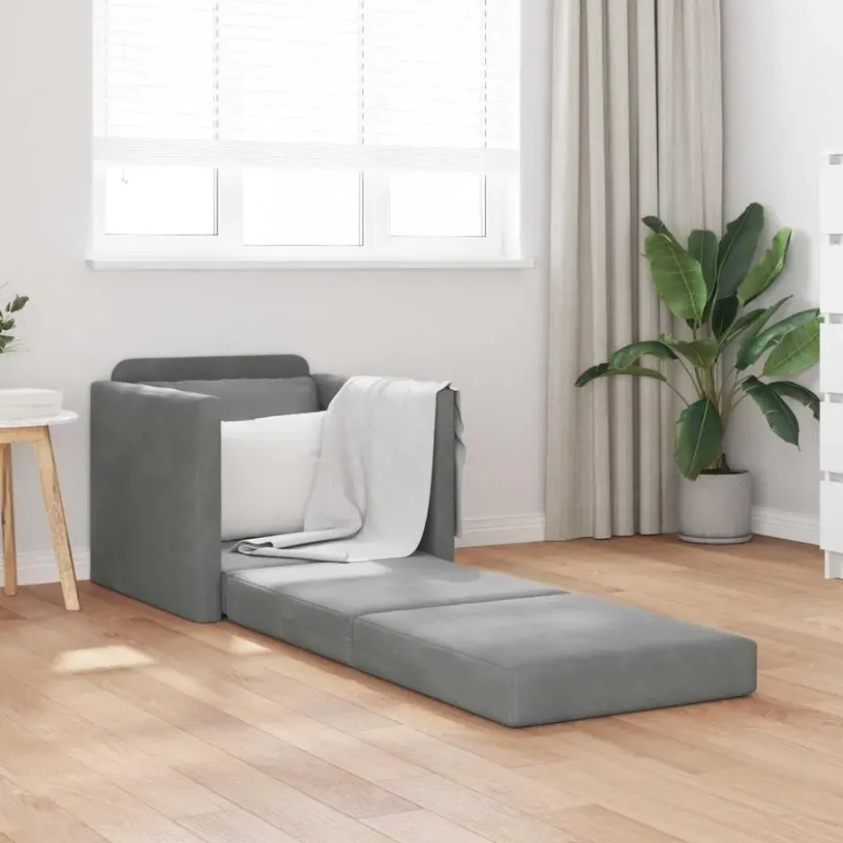 vidaXL Slaapbank inklapbaar met kussen - Donkergrijs fluweel - 74x77x81 cm