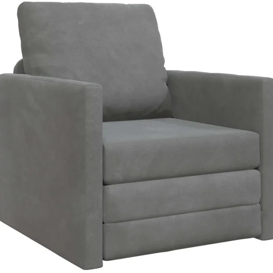vidaXL Slaapbank inklapbaar met kussen - Donkergrijs fluweel - 74x77x81 cm