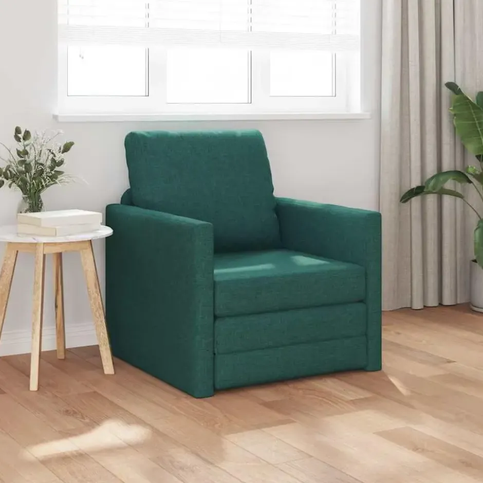 vidaXL Slaapbank inklapbaar met kussen - Donkergroen stof - 74x77x81 cm