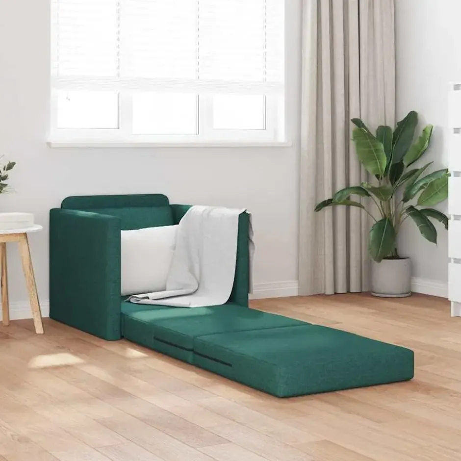 vidaXL Slaapbank inklapbaar met kussen - Donkergroen stof - 74x77x81 cm