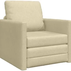 vidaXL Slaapbank inklapbaar met kussen - Crème stof - 74x77x81 cm