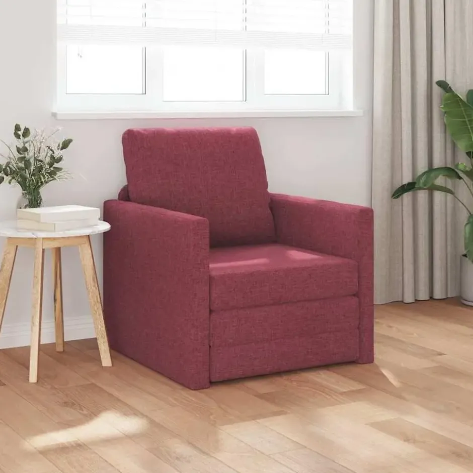 vidaXL Slaapbank inklapbaar met kussen - Wijnrood stof - 74x77x81 cm