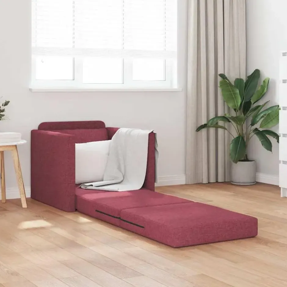 vidaXL Slaapbank inklapbaar met kussen - Wijnrood stof - 74x77x81 cm