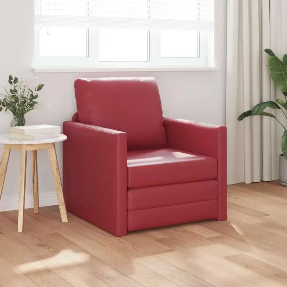 vidaXL Slaapbank inklapbaar met kussen - Wijnrood kunstleer - 74x77x81 cm