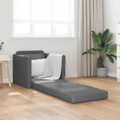 vidaXL Slaapbank inklapbaar met kussen - Donkergrijs stof - 74x77x81 cm