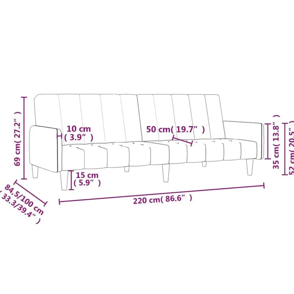 vidaXL Slaapbank met armleuningen en Klik-klak - Lichtgrijs fluweel - 220 cm