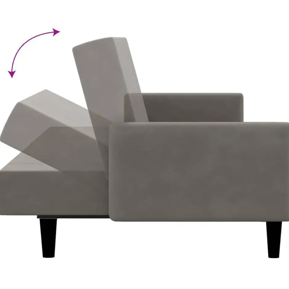 vidaXL Slaapbank met armleuningen en Klik-klak - Lichtgrijs fluweel - 220 cm