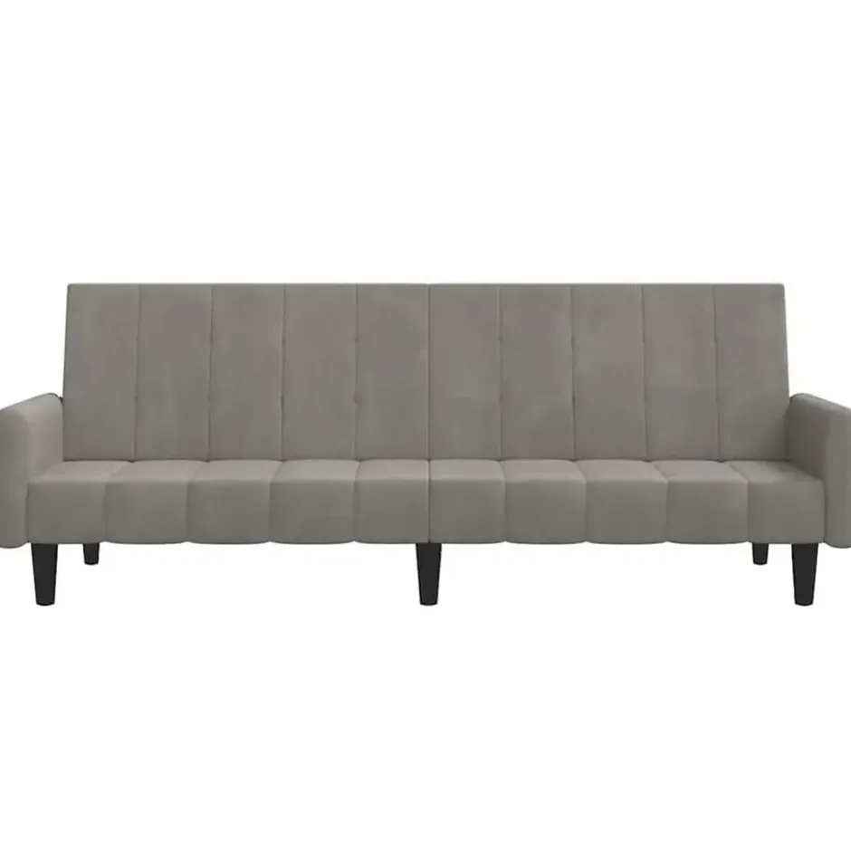 vidaXL Slaapbank met armleuningen en Klik-klak - Lichtgrijs fluweel - 220 cm