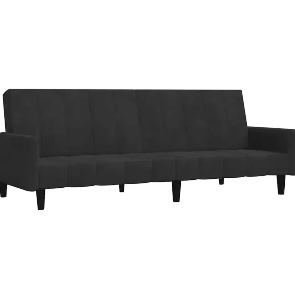 vidaXL Slaapbank met armleuningen en Klik-klak - Zwart fluweel - 220 cm