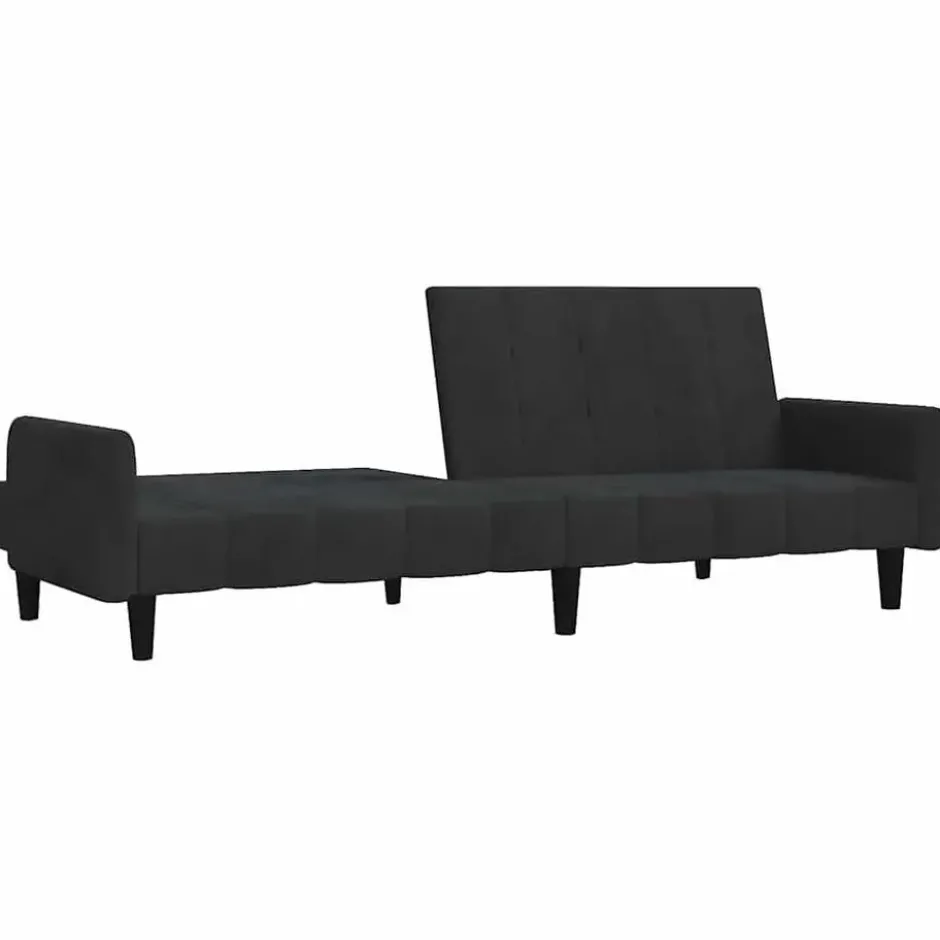 vidaXL Slaapbank met armleuningen en Klik-klak - Zwart fluweel - 220 cm