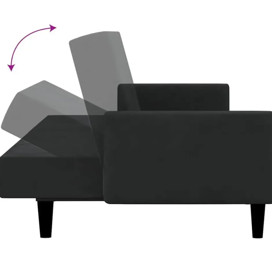 vidaXL Slaapbank met armleuningen en Klik-klak - Zwart fluweel - 220 cm