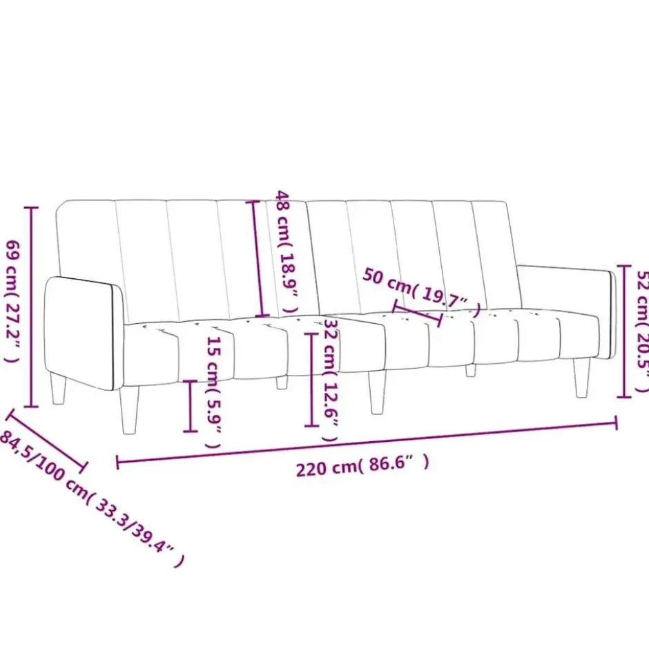 vidaXL Slaapbank met armleuningen en Klik-klak - Zwart fluweel - 220 cm