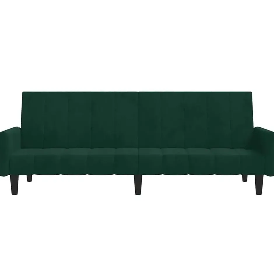 vidaXL Slaapbank met armleuningen en Klik-klak - Donkergroen fluweel - 220 cm